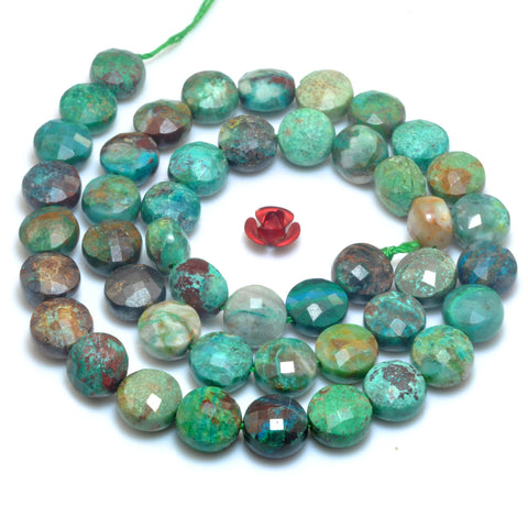 YesBeads natural Chrysocolla A grade gemstone faceted coin loose beads wholesale 8mm 15"