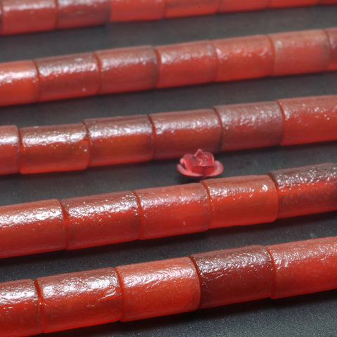 Carnelian stone frosted matte tube loose beads red agate gemstone wholesale for jewelry making bracelet DIY