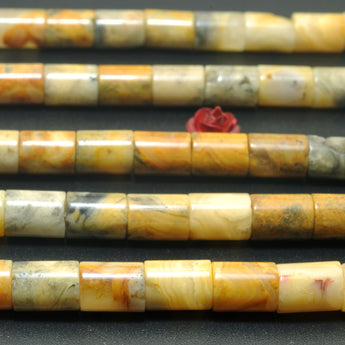 Natural Yellow Crazy Lace Agate smooth tube beads wholesale gemstone for jewelry making DIY bracelets