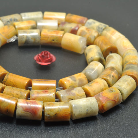 Natural Yellow Crazy Lace Agate smooth tube beads wholesale gemstone for jewelry making DIY bracelets