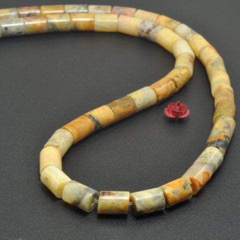 Natural Yellow Crazy Lace Agate smooth tube beads wholesale gemstone for jewelry making DIY bracelets