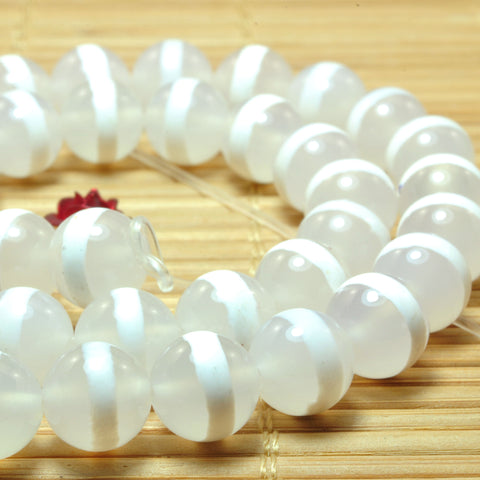 White Agate oneline Tibetan Agate smooth round beads wholesale loose gemstone for jewelry making diy