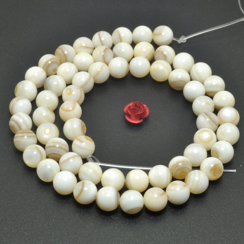 Natural Banded Shell smooth round beads wholesale gemstone for jewelry making 6mm