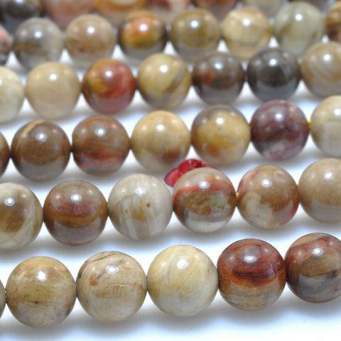 Natural Petrified Wood Jasper smooth round loose beads wholesale gemstone for jewelry making DIY