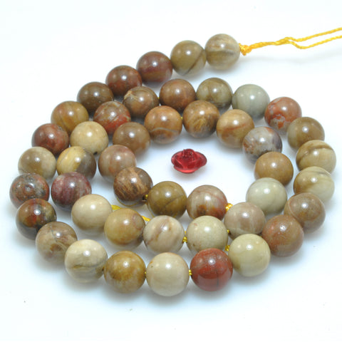 Natural Petrified Wood Jasper smooth round loose beads wholesale gemstone for jewelry making DIY