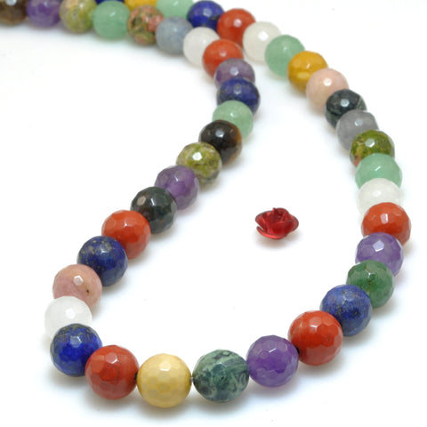 YesBeads Natural mix gemstones faceted round beads multicolor stone wholesale jewelry making DIY