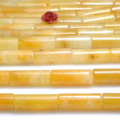 YesBeads Natural Yellow Jade smooth tube loose beads gemstone wholesale for jewelry making DIY bracelet necklace