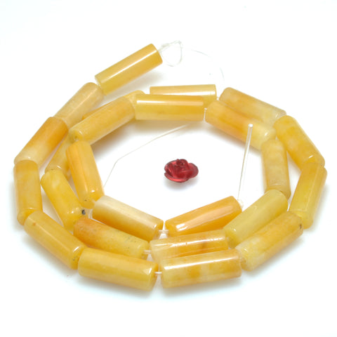 YesBeads Natural Yellow Jade smooth tube loose beads gemstone wholesale for jewelry making DIY bracelet necklace