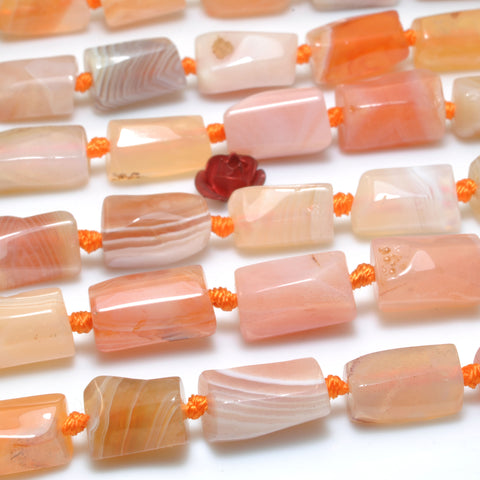 Natural Botswana agate orange pink faceted irregular tube beads loose gemstone for jewelry making DIY 16"