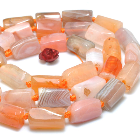 Natural Botswana agate orange pink faceted irregular tube beads loose gemstone for jewelry making DIY 16"