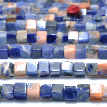 YesBeads natural orange blue Sodalite smooth square cube beads wholesale gemstone for jewelry making DIY 4mm