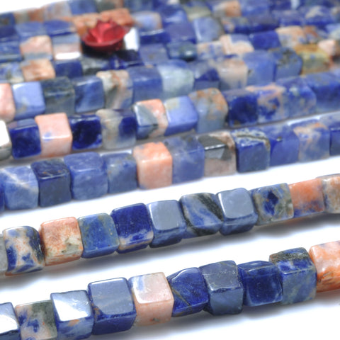 YesBeads natural orange blue Sodalite smooth square cube beads wholesale gemstone for jewelry making DIY 4mm