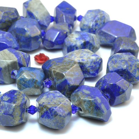 YesBeads natural Lapis Lazuli gemstone faceted nugget chunk beads wholesale 15"