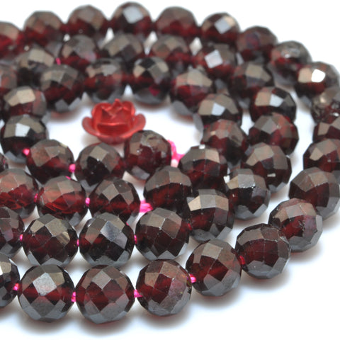 YesBeads natural Red Garnet faceted round loose beads wholesale gemstone 15" 64faces