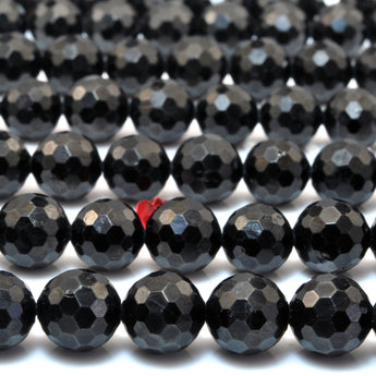 YesBeads Natural Black Tourmaline faceted round beads gemstone jewelry 6mm-10mm 15"