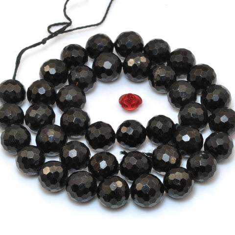 YesBeads Natural Black Tourmaline faceted round beads gemstone jewelry 6mm-10mm 15"
