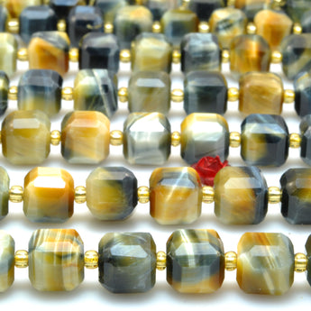 Natural golden blue tiger eye faceted cube loose beads wholesale gemstone semi precious stone for jewelry making DIY