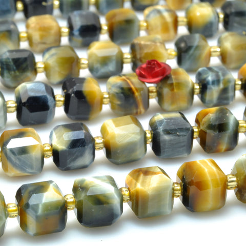 Natural golden blue tiger eye faceted cube loose beads wholesale gemstone semi precious stone for jewelry making DIY