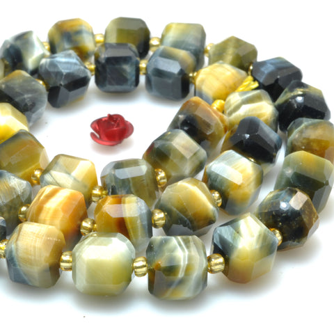 Natural golden blue tiger eye faceted cube loose beads wholesale gemstone semi precious stone for jewelry making DIY