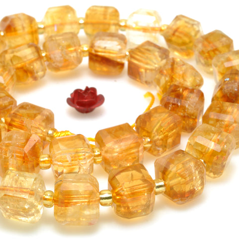 Natural Golden Citrine crystal faceted cube loose beads wholesale gemstone semi precious stone for jewelry making DIY bracelet