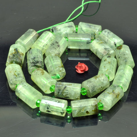 YesBeads Natural Green Prehnite faceted tube beads gemstone 10x14mm 15"