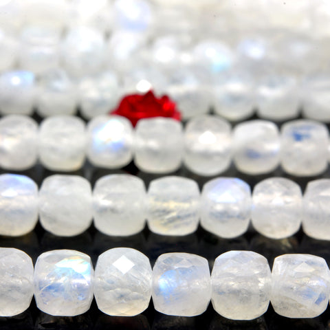 Natural Rainbow Moonstone faceted cube beads wholesale gemstones jewelry making 4mm15"