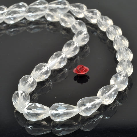 Natural Rock Crystal Clear quartz faceted teardrop beads wholesale gemstone 8x12mm 15"