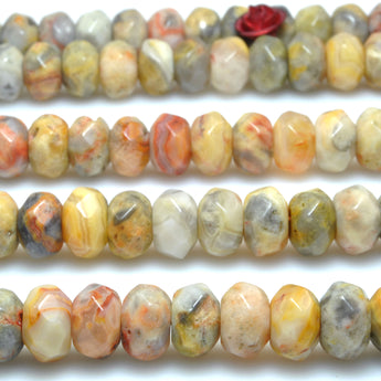 Natural Yellow Crazy Lace Agate faceted rondelle loose beads gemstone wholesale for jewelry making bracelet