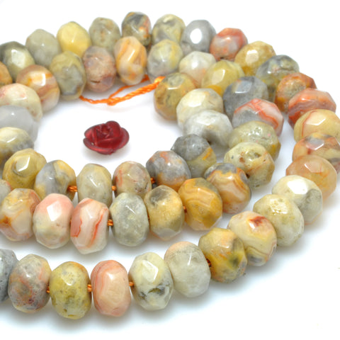 Natural Yellow Crazy Lace Agate faceted rondelle loose beads gemstone wholesale for jewelry making bracelet