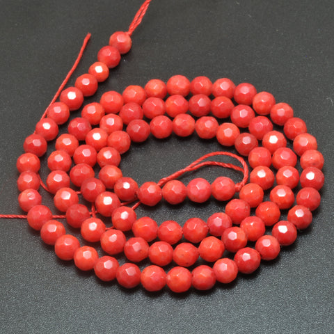 Red Coral faceted round beads wholesale loose gemstone semi precious stone for jewelry making bracelet necklace