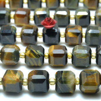 Natural yellow blue tiger eye faceted cube loose beads wholesale gemstone semi precious stone for jewelry making DIY