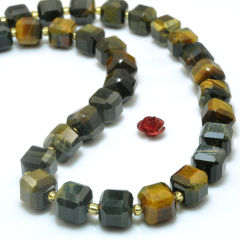 Natural yellow blue tiger eye faceted cube loose beads wholesale gemstone semi precious stone for jewelry making DIY