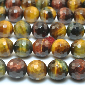 YesBeads Natural Rainbow Tiger Eye mix color faceted round loose beads wholesale gemstone jewelry making 15"