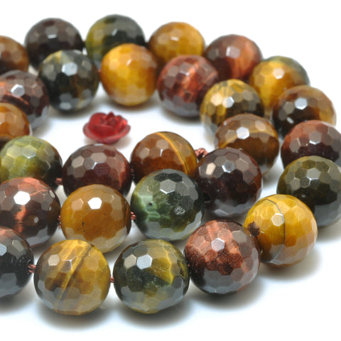 YesBeads Natural Rainbow Tiger Eye mix color faceted round loose beads wholesale gemstone jewelry making 15"