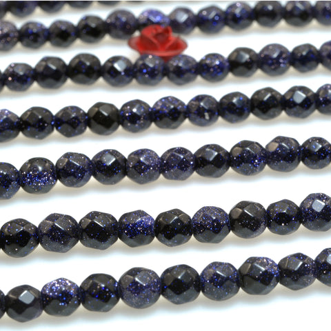 Blue Sandstone faceted round beads wholesale loose gemstone for jewelry making DIY bracelet necklace