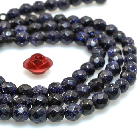Blue Sandstone faceted round beads wholesale loose gemstone for jewelry making DIY bracelet necklace