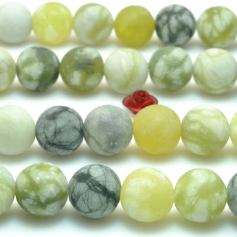 Nautral Green Flower Jade matte round loose beads gemstone wholesale jewelry making