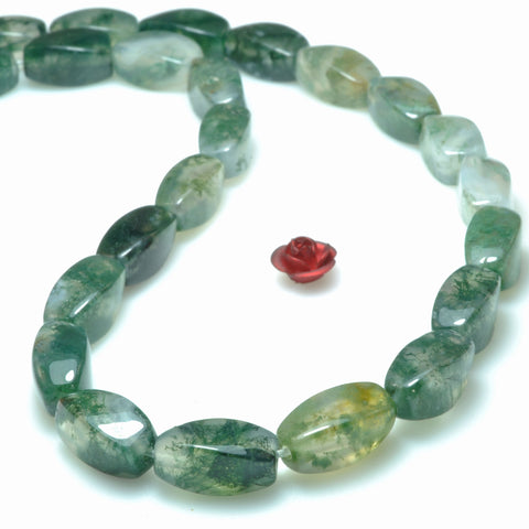 Natural moss agate smooth twist drum beads loose gemstone wholesale jewelry making bracelet diy stuff
