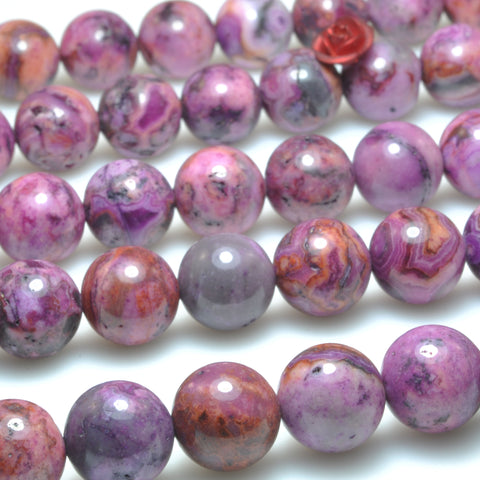Purple Crazy Lace Agate smooth round beads wholesale gemstone jewelry making bracelet necklace diy