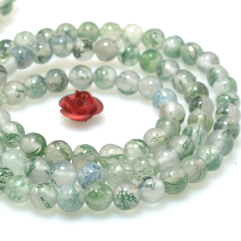 Natural moss agate smooth round beads loose gemstone wholesale jewelry making bracelet diy stuff