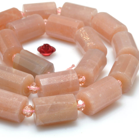 YesBeads Natural Sunstone pink gray faceted tube beads gemstone 10x14mm 15"
