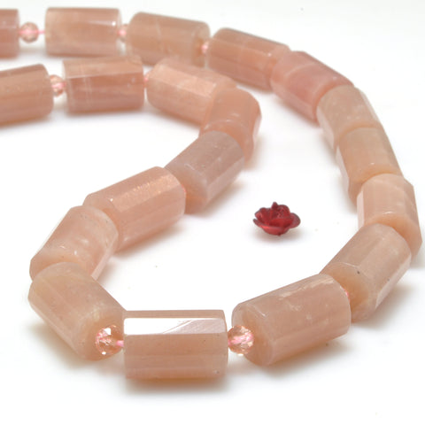 YesBeads Natural Sunstone pink gray faceted tube beads gemstone 10x14mm 15"