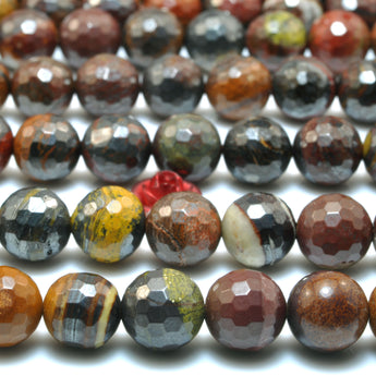 Natural Sunset Tiger Iron faceted round beads gemstone wholesale 15"
