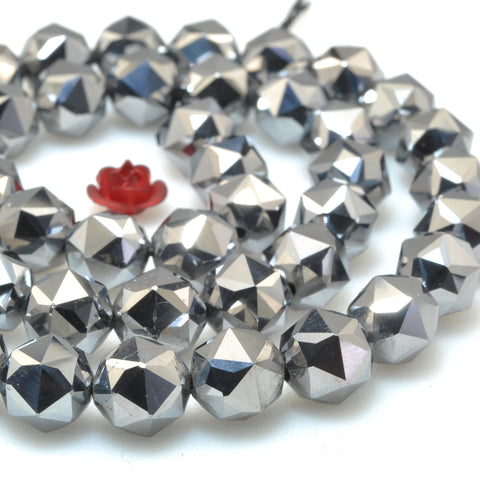 YesBeads Terahertz ore stone diamond faceted round beads gemstone wholesale 15"