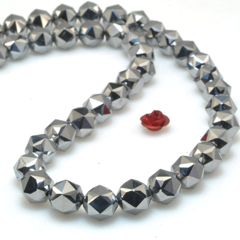 YesBeads Terahertz ore stone diamond faceted round beads gemstone wholesale 15"