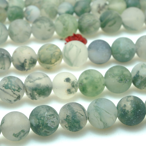 Natural Green Moss Agate matte round beads  wholesale loose gemstone  semi precious stone for jewelry making DIY