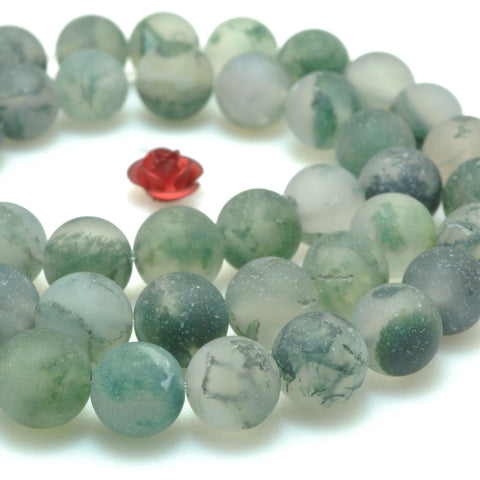 Natural Green Moss Agate matte round beads  wholesale loose gemstone  semi precious stone for jewelry making DIY