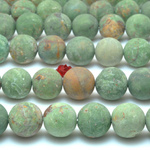YesBeads Natural Green Peruvian Opal stone matte round beads wholesale gemstone jewelry 15"
