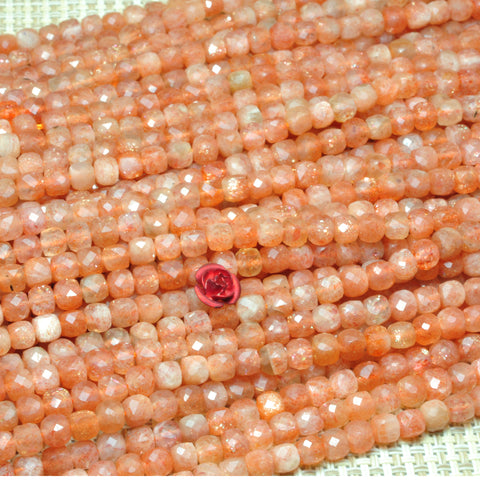 Natural Orange Golden Sunstone faceted cube beads wholesale gemstone for jewelry making bracelet necklace DIY