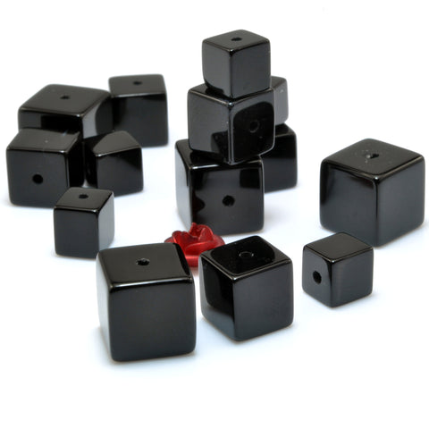 YesBeads Black Onyx smooth square cube beads gemstone 6mm-10mm 15"